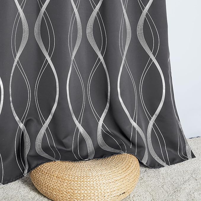 NICETOWN Extra Long Blackout Curtains for Large Window, Grey, 52" x 102", 2 Panels, Foil Printed Wave Lines Energy Saving Thermal Insulated Blackout Draperies for Kids Nursery Boys Bedroom - Image 5