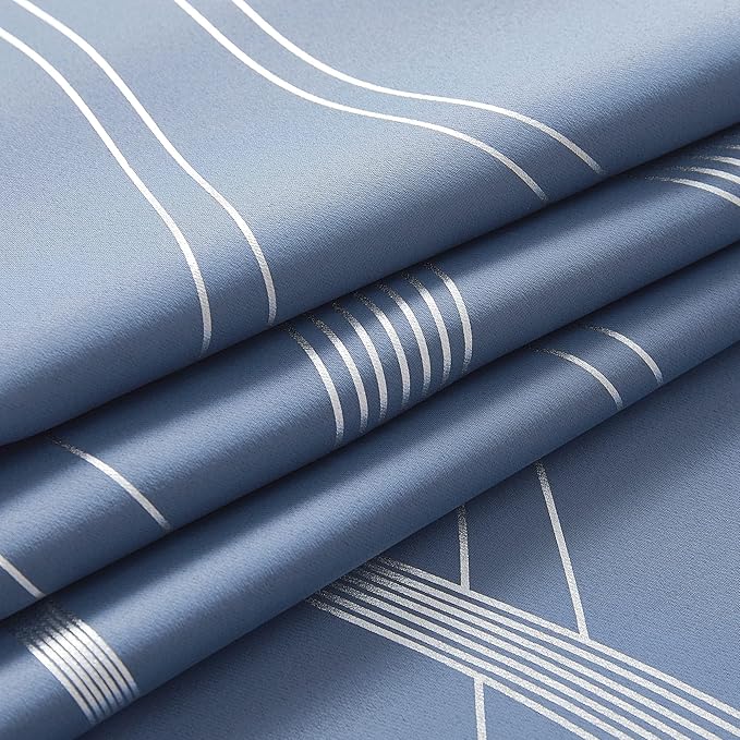NICETOWN Stone Blue Blackout Curtains 54 inch Long Small Panels, 42 Inch Wide, Window Treatment Thermal Insulated Wave Line Foil Print Design Drapes for Kitchen, Cafe, Loft, Set of 2 - Image 8