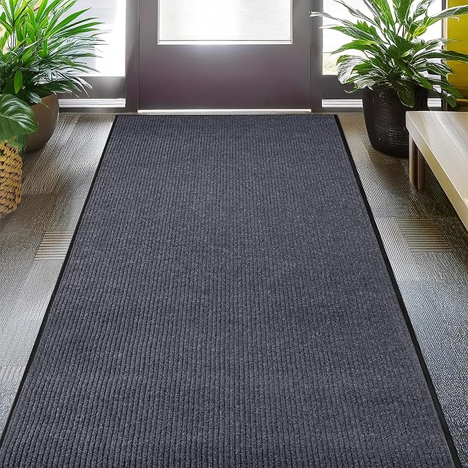 MaxMat® Large Rubber Doormat - Heavy Duty, Commercial Grade, Waterproof, Low-Profile, Easy to Clean Floormat (4 x 6 Feet, Grey, MXM-RIB0046GY) by MaxMat