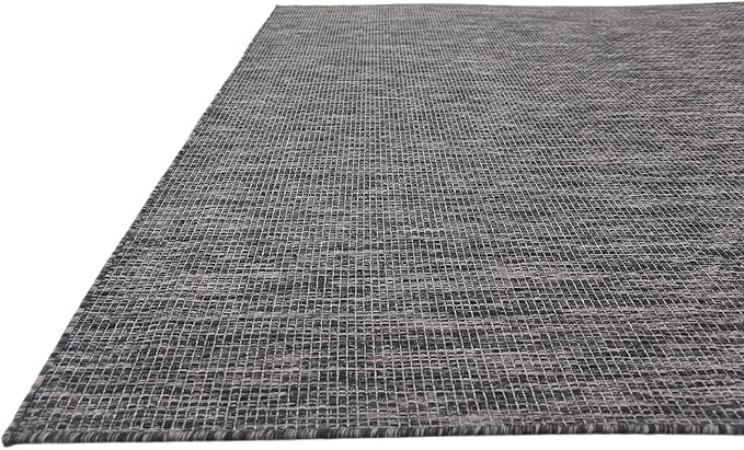 Unique Loom Collection Casual Transitional Solid Heathered Indoor/Outdoor Flatweave Area Rug (8' x 11' 4" Rectangle, Black/Ivory) - Image 7