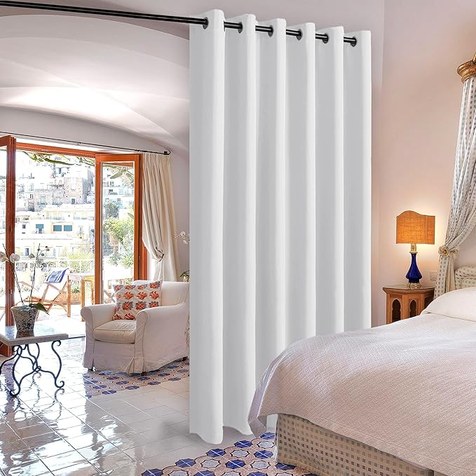 DWCN White Room Divider Curtain for Extral Wide Windows -Blackout Total Privacy Divider for Patio Door, Share Bedroom Office Space, 1 Grommet Curtain Panel, 8.3ft Wide x 7ft Tall, Greyish White - Image 3