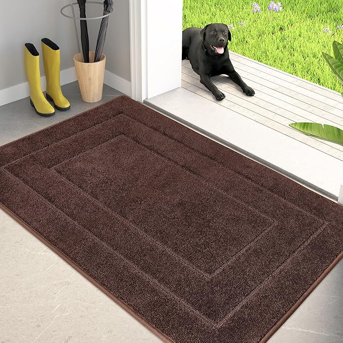 PURRUGS Dirt Trapping Door Mat 34" x 59", Non-Slip/Skid Machine Washable Entryway Area Rug, Dog Doormat, Super Absorbent Welcome Mat for Muddy Wet Shoes and Paws, Brown by PURRUGS
