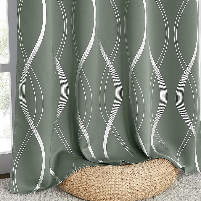 NICETOWN Greyish Green Curtain Panels for Bedroom, 2 Panels, 52 x 84 inch, Thermal Insulated Wave Line Foil Print Design Drapes for Patio Sliding Glass Door Spring Home Decor - Image 7