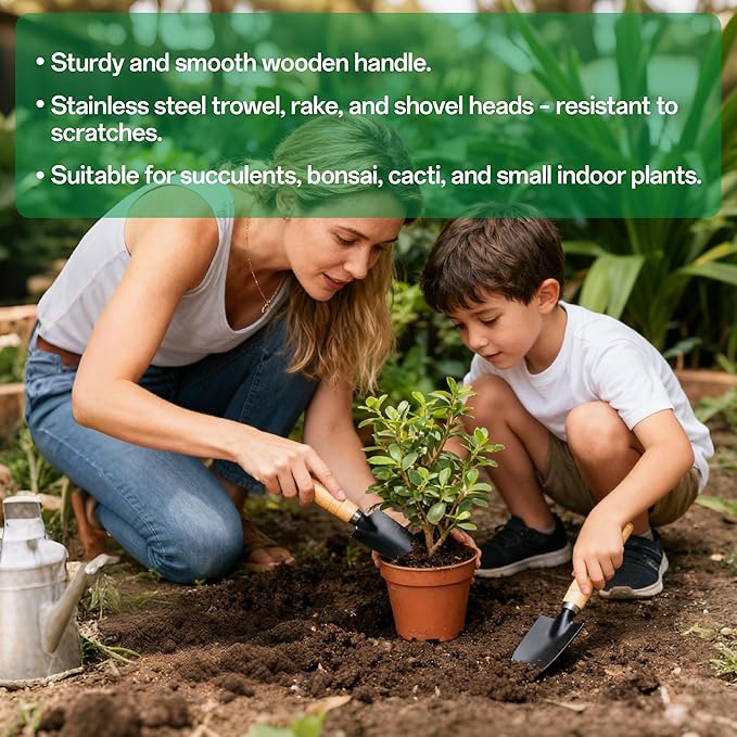 5-Piece Gardening Tool Set with Repotting Mat, Mini Garden Tools for Indoor Plants, Waterproof Potting Mat, Garden Gifts for Women & Men, Succulent Tools Set - Image 3