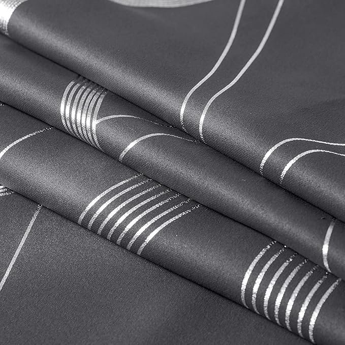 NICETOWN Blackout Curtains for Bedroom, 1 Pair, 52 inches by 90 inches, Grey, Foil Printed Wave Lines Energy Saving Thermal Insulated Solid Grommet Blackout Draperies for Patio Hall Studio - Image 8