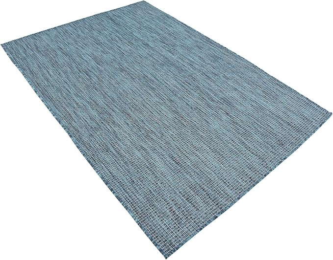 Unique Loom Collection Casual Transitional Solid Heathered Indoor/Outdoor Flatweave Area Rug (4' 1" x 6' 1" Rectangle, Teal/Navy Blue) - Image 5