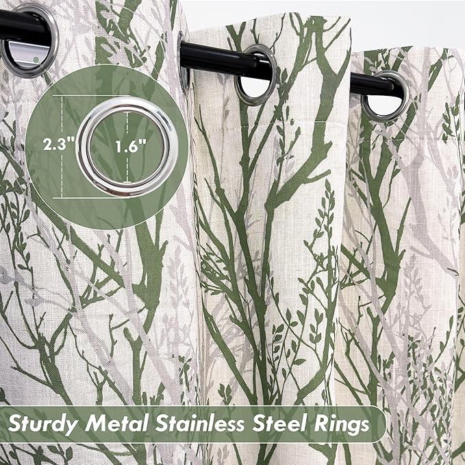 DriftAway Linen Printed Blackout Curtains Tree Branch Pattern Double Layer 90 Inches Long for Bedroom Thermal Insulated Summer Sound Lined Grommet Drapes for Living Room 2 Panels Loden Green/Linen - Image 4