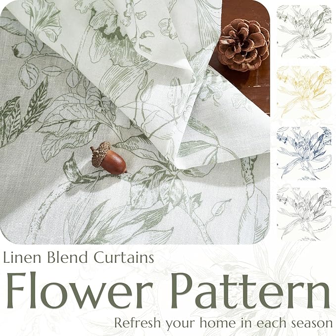jinchan Floral Curtains 84 Inches Long Sage Green Flower Linen Farmhouse Curtain for Living Room French Country Vintage Curtain Rod Pocket Curtains Set 2 Panels Floral Printed - Image 4