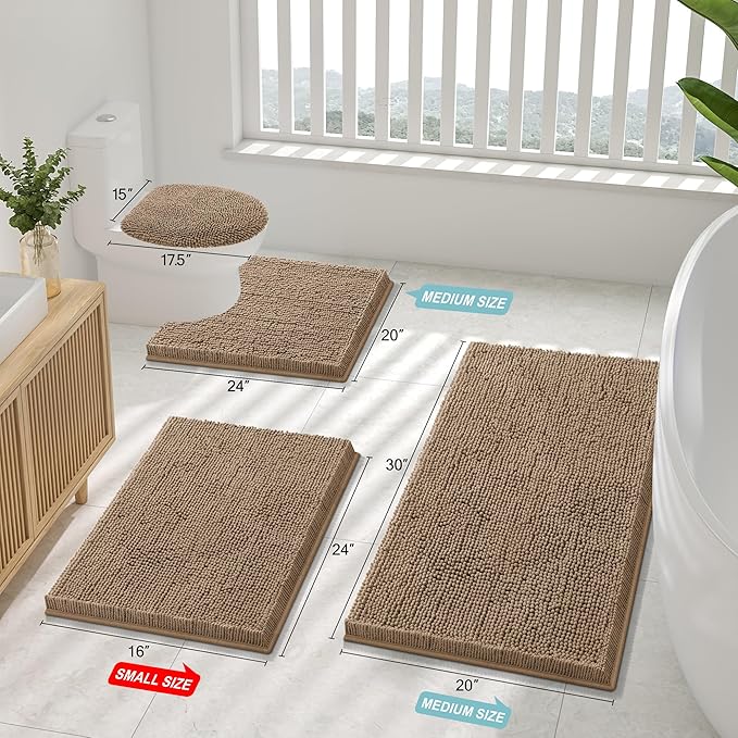 Smiry Luxury Chenille Toilet Rugs U-Shaped 20x20, Soft Absorbent Non-Slip Contour Bathroom Rugs for Toilet, Machine Washable Contoured Bath Mats, Camel - Image 2