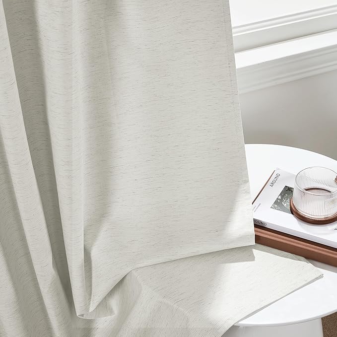 RYB HOME Ivory White 100% Blackout Curtains for Bedroom, Linen Drapes Back Tab&Rod Pocket, Thermal Insulated Privacy Assurd Curtains for Sliding Glass Doors/Dining/Living Room, W52 x L90, 2 Panels - Image 7