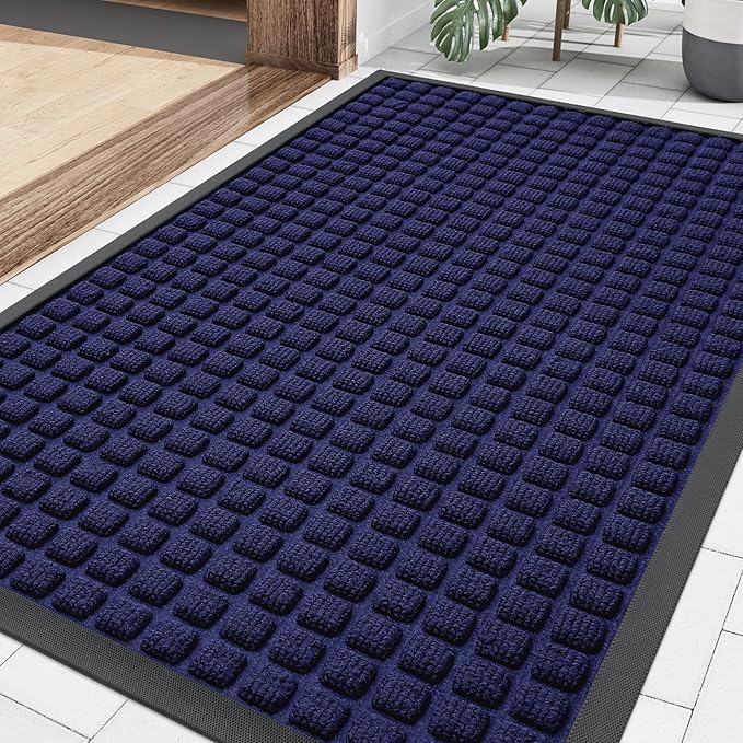 Smiry Front Door Mat Outside Entrance, Heavy Duty Natural Rubber Doormat, Non Slip, Trap Dirt and Moisture, Easy Clean, Low Profile Welcome Floor Mats for Indoor Outdoor Entry, 29.5x17 Inch, Navy Blue by Smiry