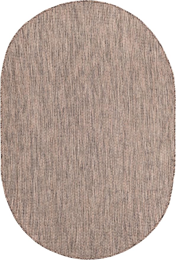 Unique Loom Outdoor Solid Collection Area Rug (4' 1" x 6' 1" Oval Light Brown/Ivory) - Image 3
