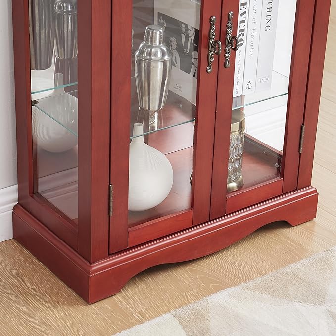 Lighted Glass Curio Cabinet with Lights & Adjustable Shelves,Curio Display Cabinet with Wood Frame,Corner Cabinet for Kitchen,Living Room,Office - Image 8