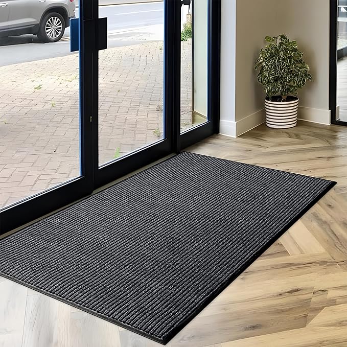 Durable Rubber Door Mat - Heavy Duty, Indoor/Outdoor, Easy Clean, Waterproof, Low-Profile Mat for Entry, Patio, Garage - Stylish (Charcoal, 5' x 3' (Mud Trapper)) - Image 2