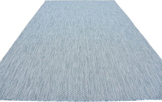 Unique Loom Collection Casual Transitional Solid Heathered Indoor/Outdoor Flatweave Area Rug (7' 1" x 10' Rectangle, Aquamarine/Ivory) - Image 5