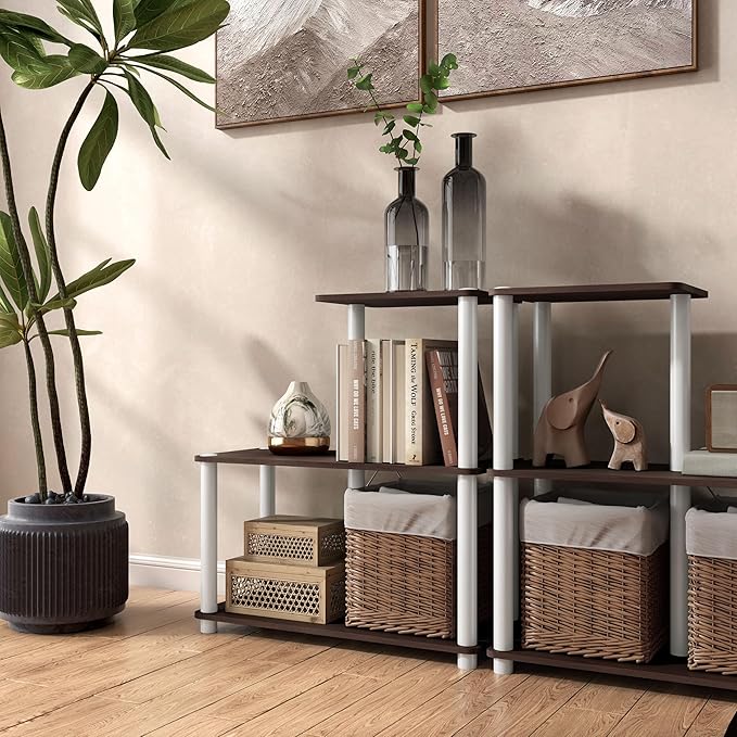 Homes: Inside + Out Apexa Modern 3-Cube Ladder Shelving Units, Collectibles Display Shelves, Easy Assembly Standing Shelf, Home Storage Organizer for Living Room, Bedroom, Office, Espresso - Image 14