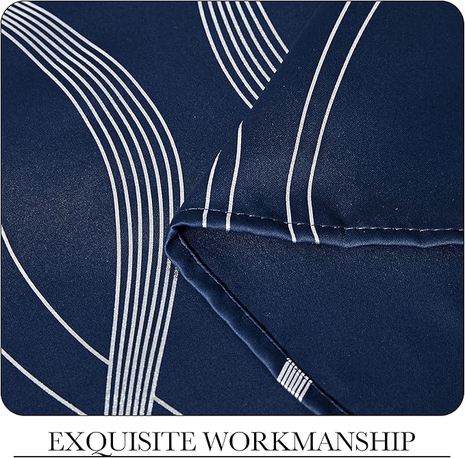 NICETOWN Navy Blue Blackout Curtain Panels 84 inches Long, Window Treatment Foil Printed Wave Lines Thermal Insulated Grommet Drapes for Living Room/Office/Guest Room(1 Pair, 52" Wide) - Image 7
