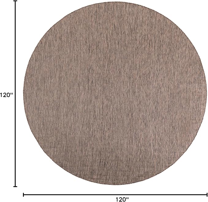 Unique Loom Outdoor Solid Collection Area Rug (10' Round Light Brown/Ivory) - Image 2