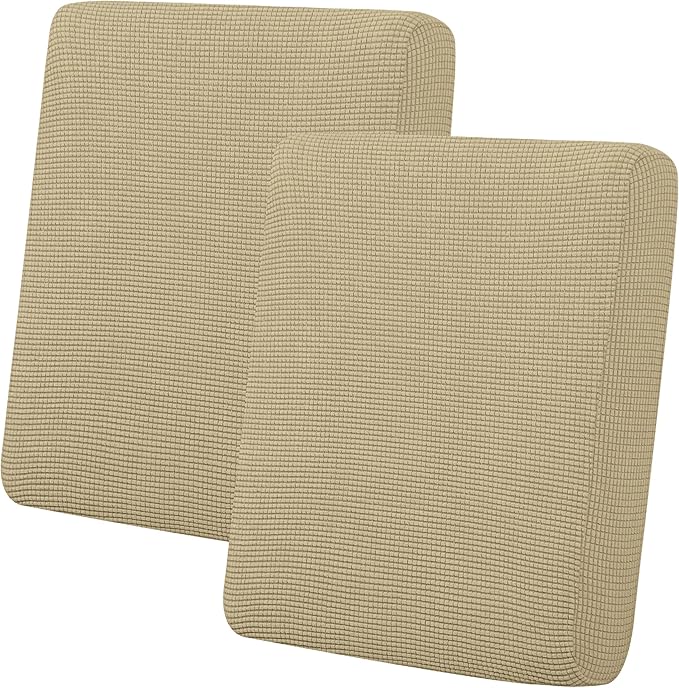 Easy-Going Stretch Individual Loveseat Couch Cushion Cover Sofa Cushion Furniture Protector Sofa slipcover Soft Flexibility with Elastic Bottom (2-Piece Loveseat Cushion Cover, Beige) by Easy-Going
