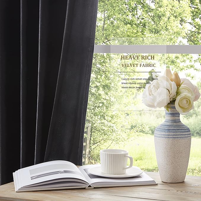Luxury Black Decorative Velvet Curtains 120 inches Elegant Living Room Curtain Blackout Modern Thermal Insulated Soundproof Privacy Room Darkening Floor to Ceiling Soft Drapes for Bedroom Set of 2 - Image 5