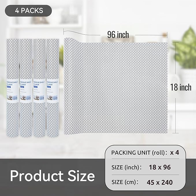 FIFTY FEET 18"x96" Non-Adhesive Shelf Liner for Kitchen Cabinets and Drawers, Washable Non-Slip PVC Cabinet Liner (Black Circle)(4 Roll) - Image 5