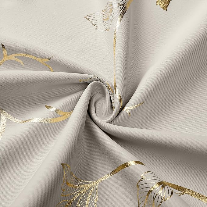BUHUA Blackout Curtains Gold Foil Print Flower Vine Grommet Drapes, Room Darkening Thermal Insulated Curtains, Noise Reducing Curtain for Bedroom, Natural, 52Wx84L, 2 Panels - Image 7