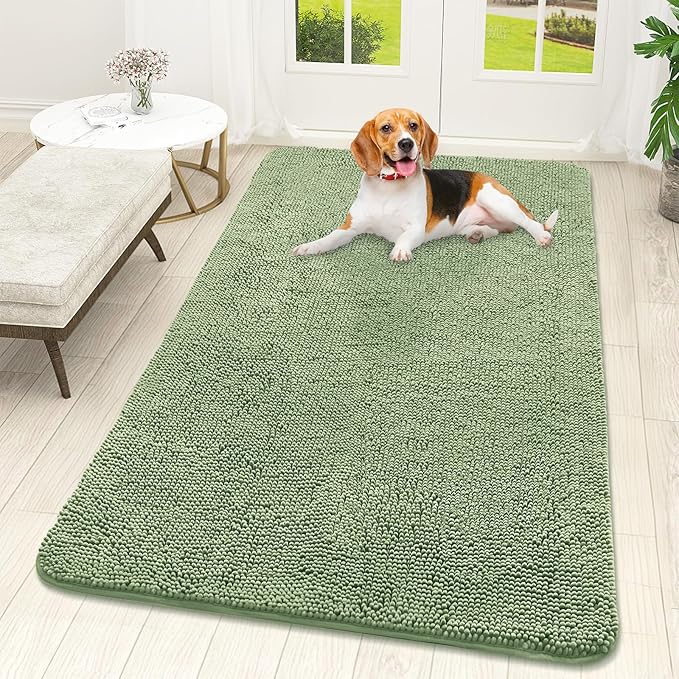 OLANLY Dog Door Mat for Muddy Paws 59x32, Absorbs Moisture and Dirt, Absorbent Non-Slip Washable Doormat, Quick Dry Chenille Mud Mat for Dogs, Entry Indoor Entryway Carpet for Inside Floor, Sage Green by OLANLY