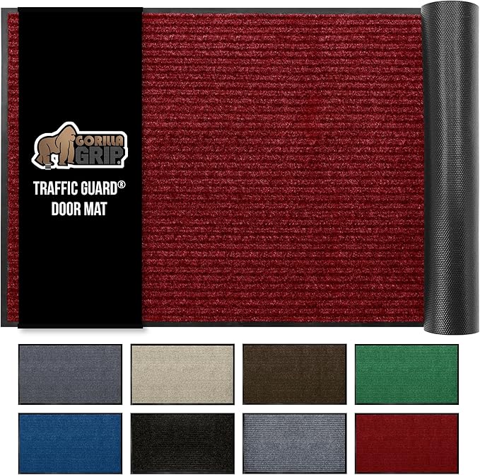 GORILLA GRIP Waterproof Traffic Guard Door Mat, 35x23, Heavy Duty Entryway Mats, Strong Backing Commercial Utility Rugs for Office Hallway, Garage Floor and Home, Low Profile Carpet Runner, Red by GorillaGrip