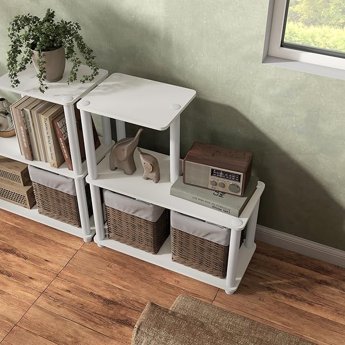 Homes: Inside + Out Apexa Modern 3-Cube Ladder Shelving Units, Collectibles Display Shelves, Easy Assembly Standing Shelf, Home Storage Organizer for Living Room, Bedroom, Office, White - Image 2