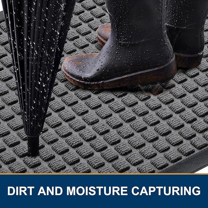 Smiry Front Door Mat Outside Entrance, Heavy Duty Natural Rubber Doormat, Non Slip, Trap Dirt and Moisture, Easy Clean, Low Profile Welcome Floor Mats for Indoor Outdoor Entry, 35x23 Inch, Grey - Image 2