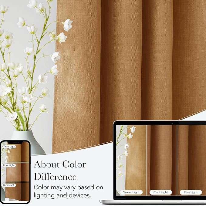 NICETOWN Gold Brown Faux Linen Room Darkening Rod Pocket Curtains 63 inch Length, W42 x L63, Light Blocking Thermal Insulated Noise Reducing Drapes for Bedroom Living Room Farmhouse Decor, 2 Panels - Image 5