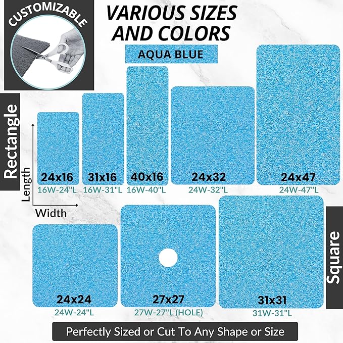 ENKOSI Loofah Non-Slip Shower and Bath Mat - Soft Cushioned Comfort - No Suction Cups for Smooth or Textured Tubs - Fast Draining - Safety for Bathroom, Family, Kids, and Elderly (24x16 Aqua Blue) - Image 6