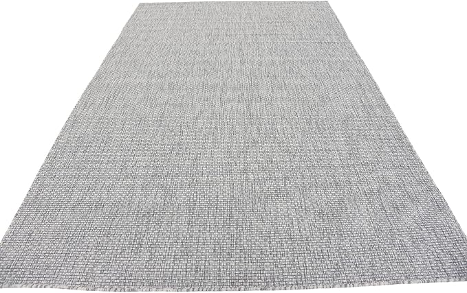 Unique Loom Collection Casual Transitional Solid Heathered Indoor/Outdoor Flatweave Area Rug (6' 1" x 9' Rectangle, Light Gray/Ivory) - Image 6