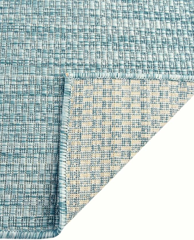 Unique Loom Collection Casual Transitional Solid Heathered Indoor/Outdoor Flatweave Area Rug (2' x 8' Runner, Aquamarine/Ivory) - Image 8