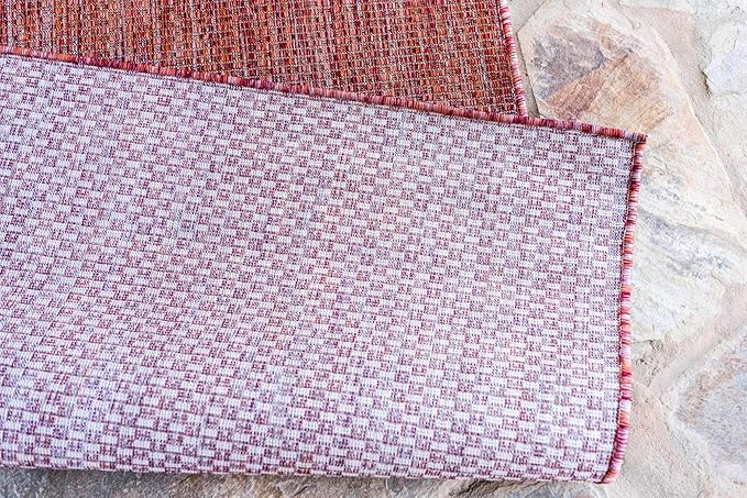 Unique Loom Collection Casual Transitional Solid Heathered Indoor/Outdoor Flatweave Area Rug (4' 1" x 6' 1" Rectangle, Rust Red/Beige) - Image 5