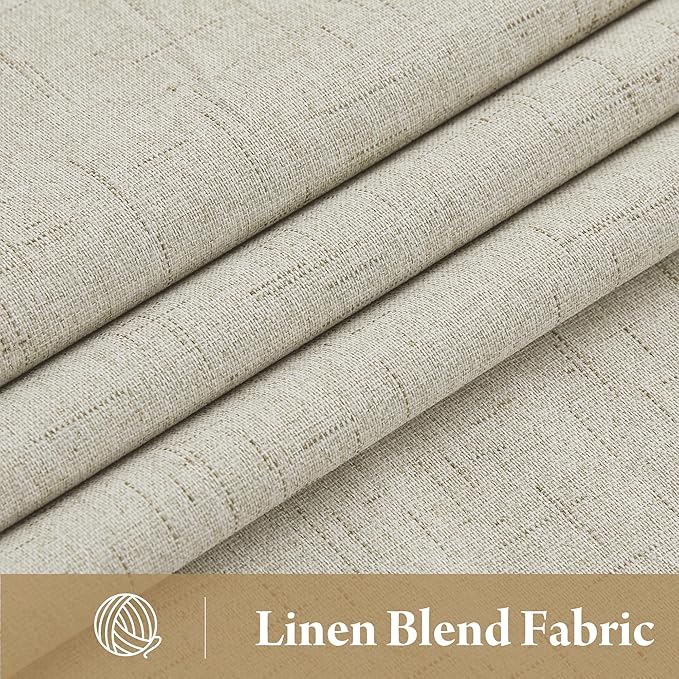 RYB HOME 100% Blackout Linen Curtains 84 inches Long 2 Panels Set, Thermal Insulated Privacy Natural Faux Linen Boho Farmhouse Curtain Panels for Living Room Bedroom, 52" W x 84" L, Beige - Image 2