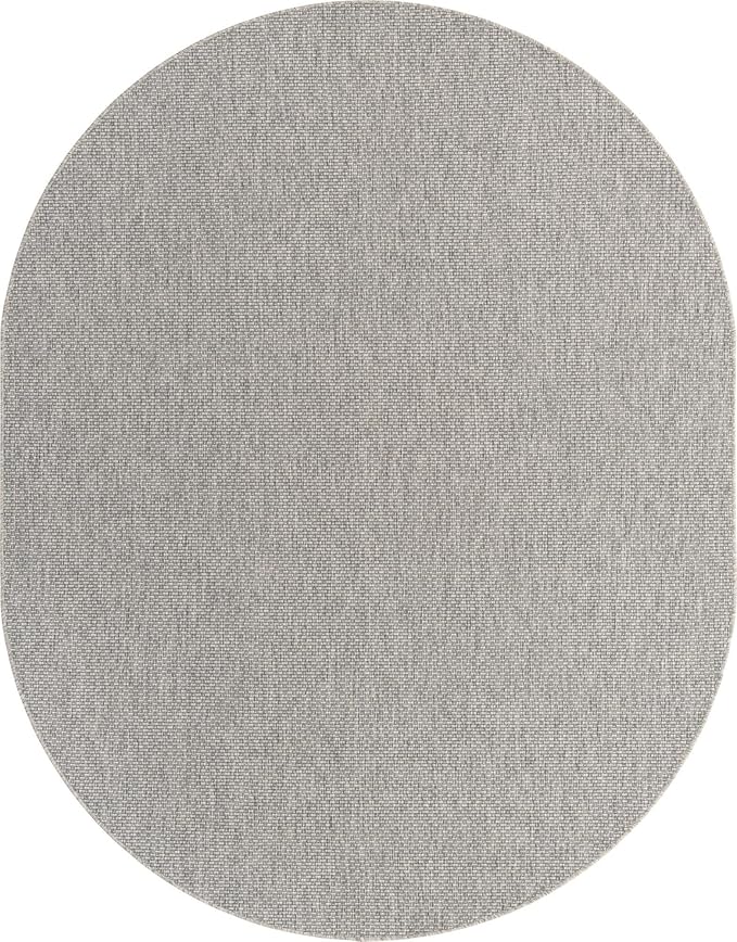 Unique Loom Collection Casual Transitional Solid Heathered Indoor/Outdoor Flatweave Area Rug (7' 10" x 10' Oval, Light Gray/Ivory) - Image 8