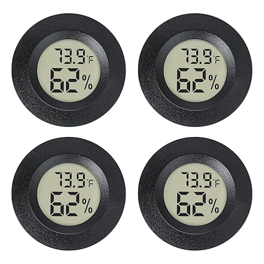 Mini Hygrometer Indoor/Outdoor Humidity Meter Hygrometer Thermometers 4 Pack Humidity Meters Gauge Mini Digital Thermometer for Humidors, Greenhouse, Garden, Cellar (4) by EWPJDK