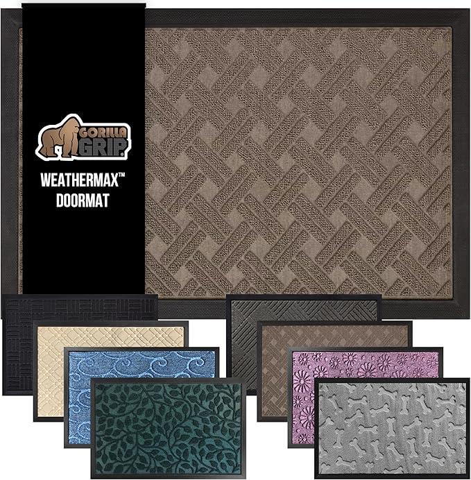GORILLA GRIP 100% Waterproof All-Season WeatherMax Doormat, 47x35, US Designed Natural Rubber, Stain and Fade Resistant, Low Profile Indoor Outdoor Door Mats, Easy Clean Patio Mat, Taupe Basket Weave by GorillaGrip