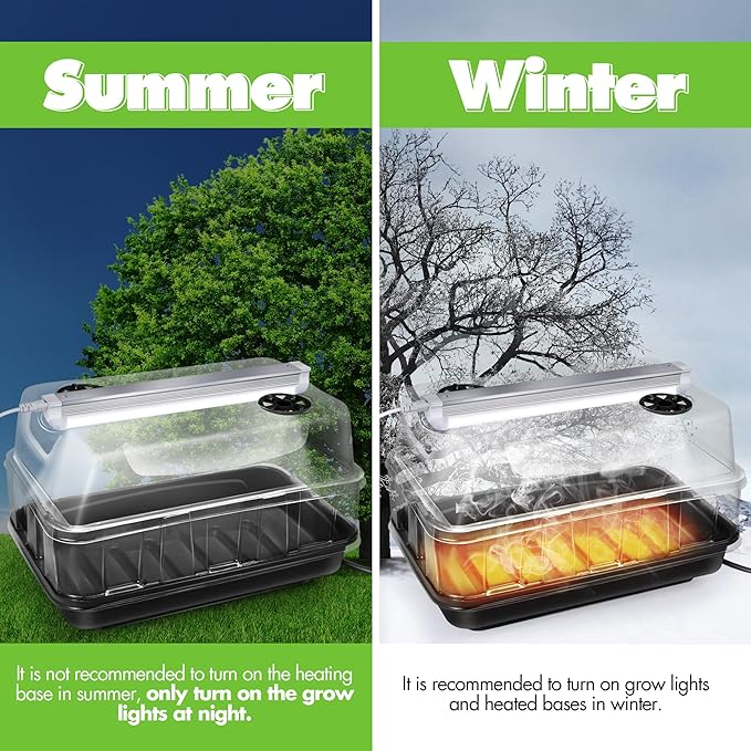 Saillong Seed Starter Tray with T8 Grow Light, Seedling Heat Tray with 15'' x 8.2'' Adjustable Height Humidity Domes, Plant Germination Propagation Kit for Planting Seeds, Mini Greenhouse Indoor - Image 6
