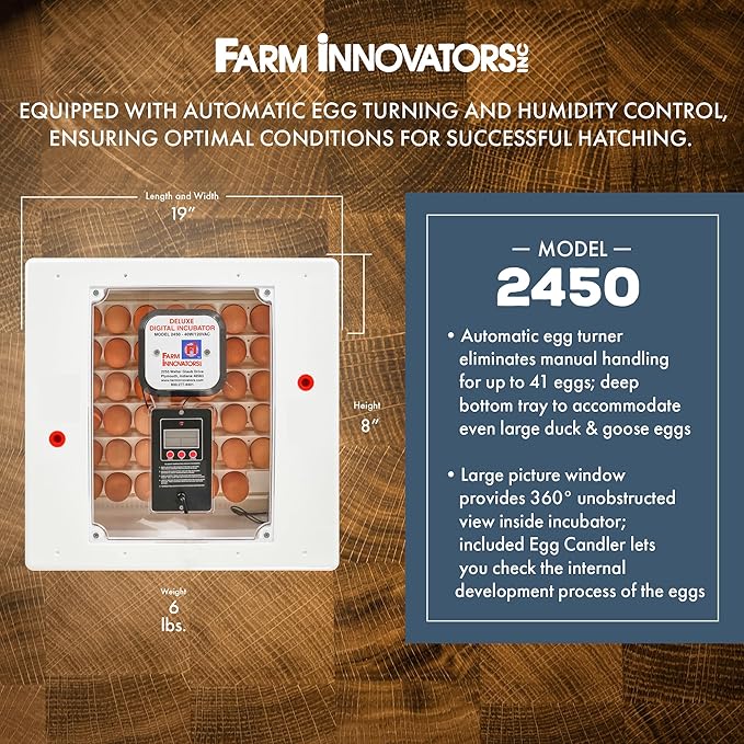 Farm Innovators Model 2450 Pro Series Digital Circulated Air Egg Incubator with Automatic Egg Turning and Humidity Control, 41 Egg Capacity - Image 3
