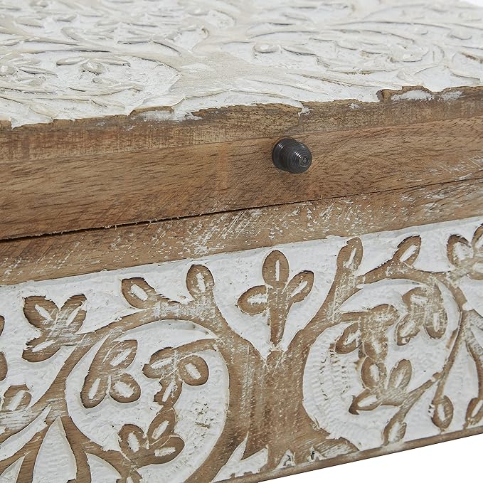 Deco 79 Mango Wood Floral Decorative Box Decorative Keepsake Boxes with Hinged Lid, Set of 3 Storage Boxes 8", 10", 12"W, Brown - Image 11