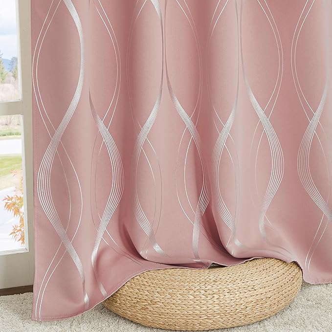 NICETOWN 100% Blackout Pink Curtains for Bedroom and Living Room, 52 inch by 84 inch, Easy Care Solid Thermal Insulated Grommet Wave Pattern Panels and Drapes for Bedroom Decoration, 2 Pieces - Image 7