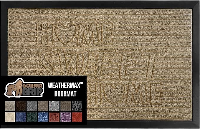 GORILLA GRIP 100% Waterproof All-Season WeatherMax Doormat, 47x35, US Designed Natural Rubber, Stain and Fade Resistant, Low Profile Indoor Outdoor Door Mats, Easy Clean Patio Mat, Home Sweet Home by GorillaGrip
