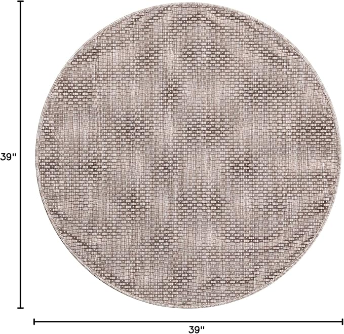Unique Loom Outdoor Solid Collection Area Rug (3' 3" Round Beige/Ivory) - Image 2