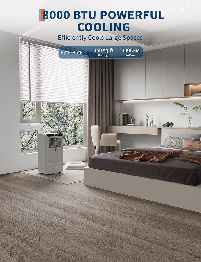 GarveeHome 8,000 BTU Portable Air Conditioners with Dehumidifier & Fan, Standing Air Conditioner Cools Up to 350 Sq.Ft., Smart Mode, Remote, Auto Swing, 24H Timer, Include Installation Kits, Grey - Image 4