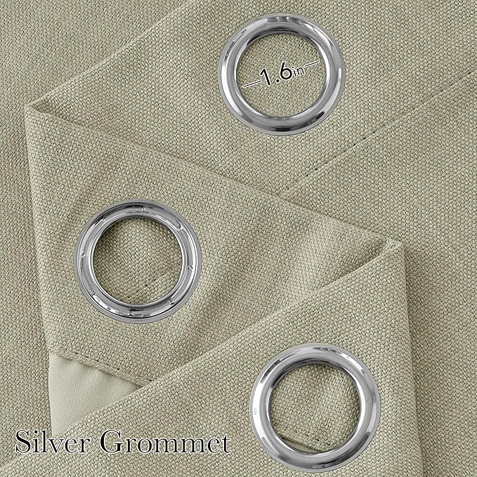 NICETOWN Short Faux Linen Beige Blackout Curtains 63 inches Long for Kitchen - Privacy Panels for Living Room Bedroom, Modern Farmhouse Style Easy Care Grommet Top, 2 Panels, W42 by L63 - Image 2