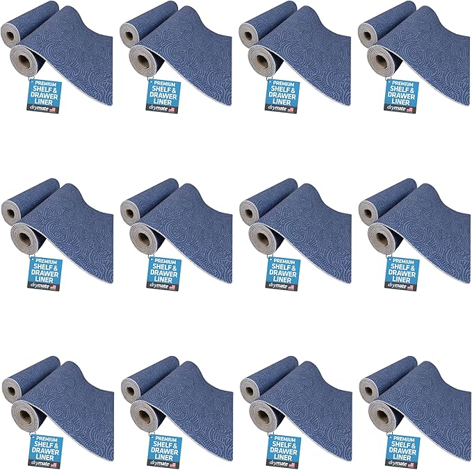 Drymate Premium Luxury Shelf & Drawer Liner, Thick Cushioned Fabric, Non-Adhesive, Absorbent, Waterproof, Slip-Resistant, Liners for Kitchen Cabinets, Cupboards (USA Made)(12”x59”)(24-Pack)(Blue) by Drymate