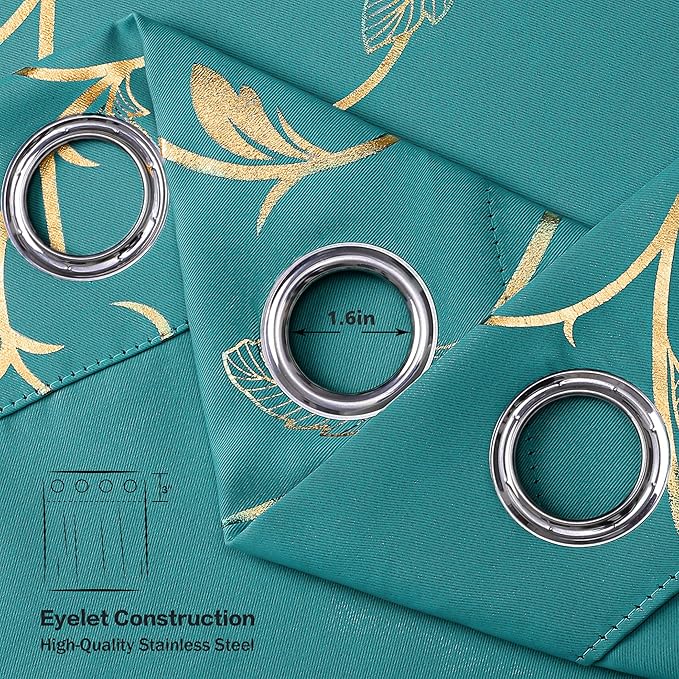 BUHUA Blackout Curtain 2 Panel Set Silver Vine Foil Print Thermal Insulated Drapes Room Darkening Curtains Grommet Window Treatment, 52 x 84 Inch, Teal Blue - Image 5