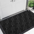 Smiry Front Door Mat Outside Entrance, Heavy Duty Sturdy Natural Rubber Doormat, Trap Dirt and Moisture, Easy Clean Low Profile Mats for Indoor Outdoor Entry, Grid Geometric (47x23, Black) by Smiry